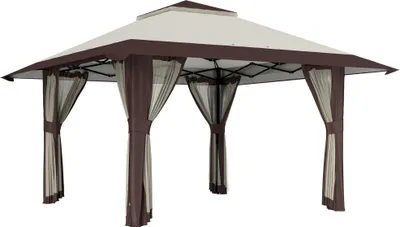 Produktbild von 4 x 4 m Garten-Pavillon, Gartenzelt mit Netzwänden, UPF50+ Schutz, Höhenverstellbares Partyzelt, Beige