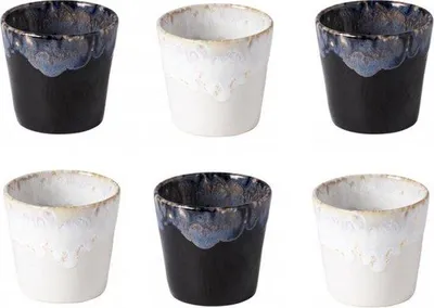 Immagine prodotto di Tazze Costa Nova Grespresso Lungo – Set da 6 – 2 colori – Gres elegante – Bianco e nero – Tazze da caffè da 7,5 cm