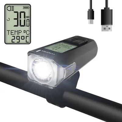 Produktbild von Luxtra Fahrradlampe mit Computer |60 Lux | Wiederaufladbar | IPX5 Wasserdicht