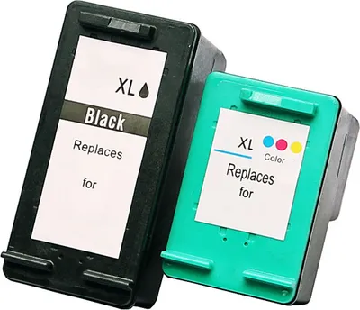 Two ink cartridges, one black and one color, are shown against a white background.