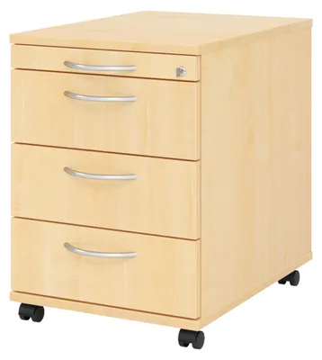 Produktbild von bümö office Rollcontainer - 3 Materialschubladen - Nachbildung Ahorn, Griff: Bogengriff (Metall)
