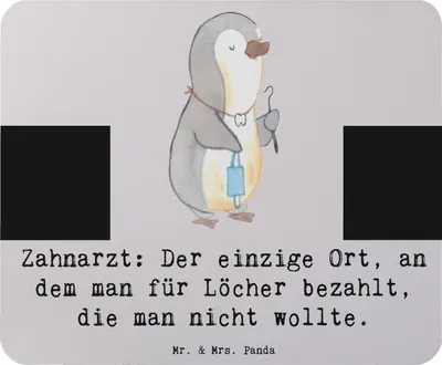 Produktbild von Mr. & Mrs. Panda Mouse Pad Zahnarzt Lochgebühr - Grau Pastell - Geschenk, Dentisten, Mauspad, Berufspassion, Geschenke für Berufstätige, Sprüche, Lächeln, computermatte