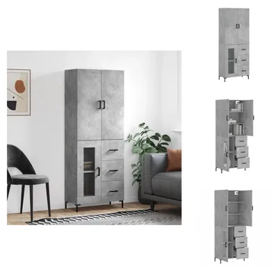 Productafbeelding van vidaXL Hoge kast, betonkleur, 69,5 x 34 x 180 cm, houtvezel - Dressoirs