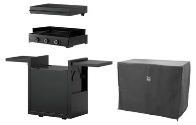 Produktbild von WMF Plancha Set 60G mit Plancha Grill Gas / Planchadeckel / Planchawagen / Abdeckhaube, 6300 W, 75 x 99.5 x 63 cm, Stahl / Gusseisen / Aluminium / Edelstahl, schwarz