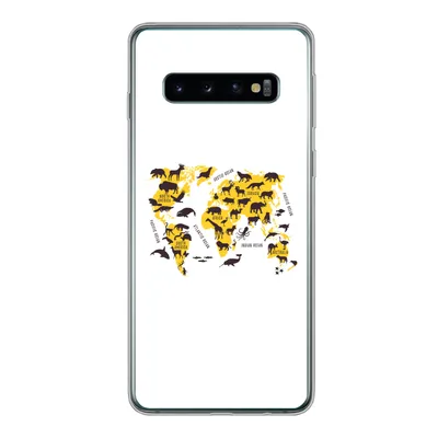 Produktbild von MuchoWow® Handyhülle Schutzhülle Hülle für Samsung Galaxy S10 Weltkarte - Tiere - Gelb Silikon Softcase Handy Hülle - Handytasche