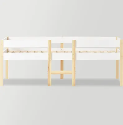 Produktbild von Flieks Kinderbett Massives Kiefernholzbett Hochbett mit Lattenrost und Rausfallschutz 90*190cm, Naturbelassen