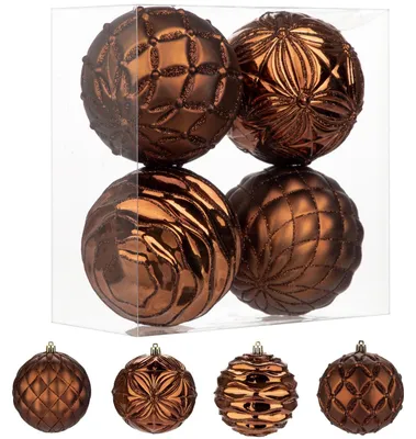 Weihnachtskugeln 10 cm, 4er-Set, bruchsicher, Kunststoff, braun