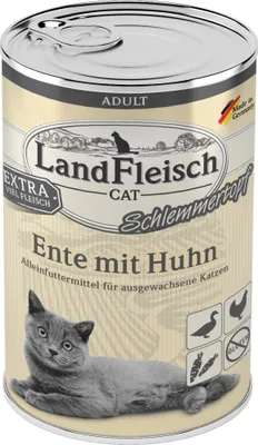 Produktbild von Landfleisch Cat Adult Schlemmertopf Ente Mit Huhn, Adult, jede Rasse, Huhn, Ente, 400 g