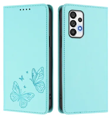 Obrázek produktu pro Kožené pouzdro pro Samsung Galaxy A72, motýlí ražbou, peněženkové flip pouzdro se stojánkem Mátově zelená