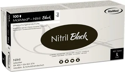 Produktbild von MaiMed-Nitril Black Gr. L , schwarz ,unsteril puderfrei, Latexfreie-Handschuhe zu 100 St./Box | Box (100 Stück)