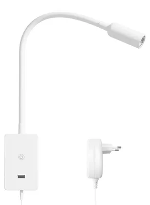 Obrázek produktu pro Nástěnná lampa na čtení, s dotykovým stmíváním, USB nabíjecí port, bílá barva