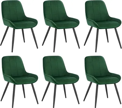 Produktbild von WOLTU 6er-Set Esszimmerstühle Polsterstuhl Samt Akzentstuhl mit Rückenlehne dunkelgrün