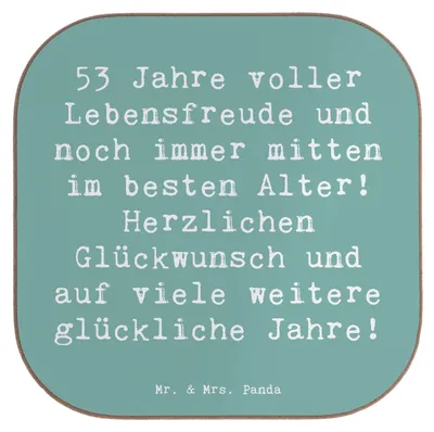 Produktbild von Mr. & Mrs. Panda Tischuntersetzer Spruch 53. Geburtstag Freude - Meeresbrise - Geschenk, Tischschoner, Herzlichen Glückwunsch, Untersetzer für Gläser, Alter, Tasse
