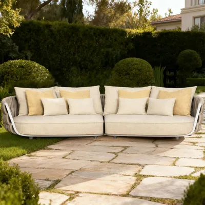 Produktbild von Geflochtenes Outdoor-Sofa 2er-Set – mit zwei 3-Sitzer Ecksofas, geeignet für Garten, Hof und Balkon, Beige