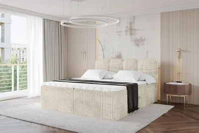 Produktbild von ALTDECOR Boxspringbett - NINA - 180x200  Creme - Komplett-Set mit Bonell-Federkernmatratze und Topper, Polsterbett mit H3 Matratze und Bettkästen, Lattenrost, Bett mit Stauraum, Doppelbett, Boxbett
