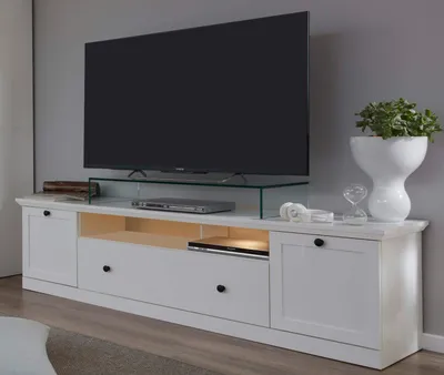 Produktbild von TV-Lowboard "Baxter" in weiß matt, Landhausstil, 177 x 49 cm