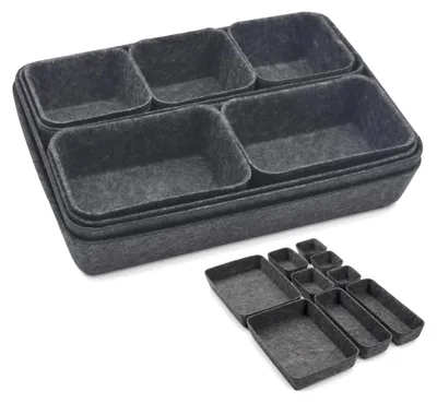 Filz-Schubladen-Organizer-Set, 9 Stück, 4 Größen, dunkelgrau