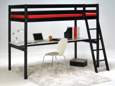 Produktbild von Hochbett ASPEN mit Schreibtisch / Hochbett 90x190 - Schwarz