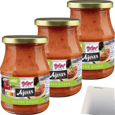 Produktbild von Hofgut Ajvar mild 3er Pack (3x370ml Glas) + usy Block