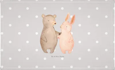 Produktbild von Mr. & Mrs. Panda Handtuch Bär und Hase Umarmen - Grau Pastell - Geschenk, Freundin, kleines, Umarmung, für Immer, Freunde, gesichtshandtuch, Händehandtuch, 50x100