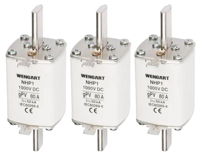 Productafbeelding van DC-zekering, 3 stuks, gPV NH-type, DC 1000 V, 50 kA, 80A