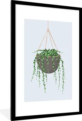Produktbild von MuchoWow® MuchoWow® Gerahmtes Poster Pflanzen - Hängepflanze - Pastell 60x90 cm - Poster mit zchwarzem Bilderrahmen - Dekoration - Wandposter Wohnzimmer - Hochwertig