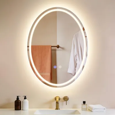 Obrázok produktu pre ZMH LED osvetlenie zrkadla, oválne osvetlenie kúpeľňového zrkadla, kúpeľňové zrkadlo 60x80 cm, nástenné zrkadlo do kúpeľne, dotykový vypínač, 3000K–6500K, osvetlené zrkadlo s možnosťou stmievania