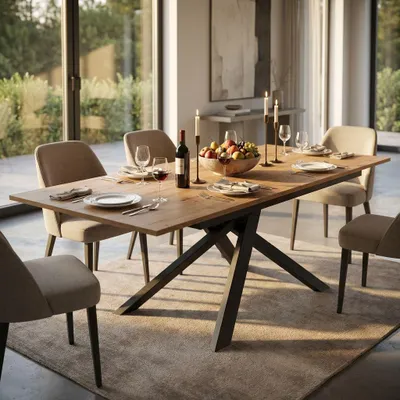 Immagine prodotto di Milani Home - tavolo da pranzo allungabile 120-160 x 80 x 77 cm, quercia chiaro, metallo