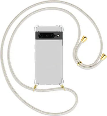 Produktbild von Handykette Backcover-Schutzhülle mit Band (Metall goldfarben) für Google Pixel 7 Pro - broken white