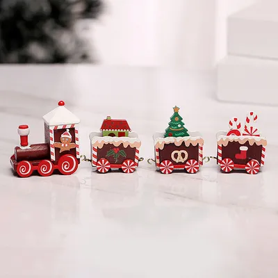 Produktbild von Mini Zug Nachbildung Holz Weihnachtszug mit Schneemann Kinder Geschenk DIY Spielzeug Home Tabletop Nachbildungation, Braun