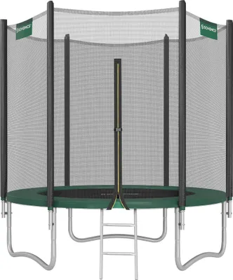Produktbild von SONGMICS Trampolin Ø 183 cm, Gartentrampolin für Kinder mit Sicherheitsnetz, Randabdeckung, Leiter, 180 cm hohe gerade Stangen, Stahl-Rahmen, Pink