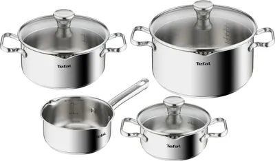 Produktbild von Tefal Duetto Kochgeschirr, 7-Teiliges Set, Stielkasserolle 16 Cm, Kochtöpfe 16/20/24 Cm + Deckel