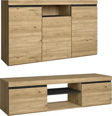 Image de NATURALE Ensemble de meubles salle à manger, meuble auxiliaire, buffet-meuble TV 140cm chêne noir