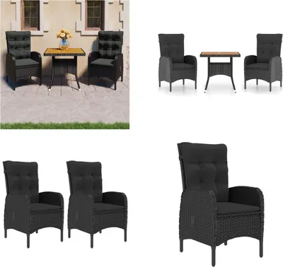 Produktbild von vidaXL 3 tlg. Garten Essgruppe Poly Rattan und Akazienholz Schwarz - Gartenmöbel-Set - Gartenmöbel-Sets - Gartentisch Und Stühle - Gartentische Und Stühle