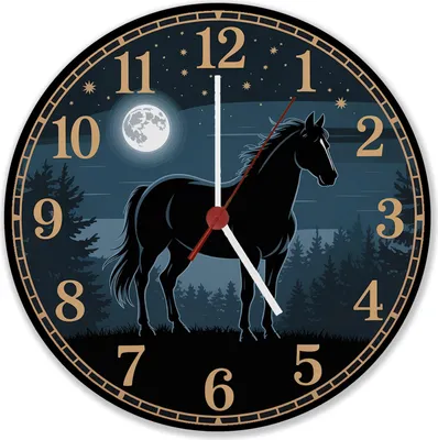 Produktbild von Pferdeträume Pferd Vollmond im Wald Wanduhr aus MDF für Pferdefans