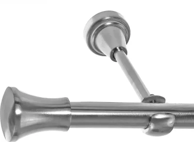 Produktbild von Gardinenstange Set Edelstahl Look Metall Ø 19mm zur Wandbefestigung 1-lauf Knauf, Länge wählbar H18E62