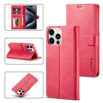 Obrázek produktu pro Pouzdro pro iPhone 15 Pro kožené flipové pouzdro s magnetickým uzávěrem a stojánkem, ochranné pouzdro Teplá růžová