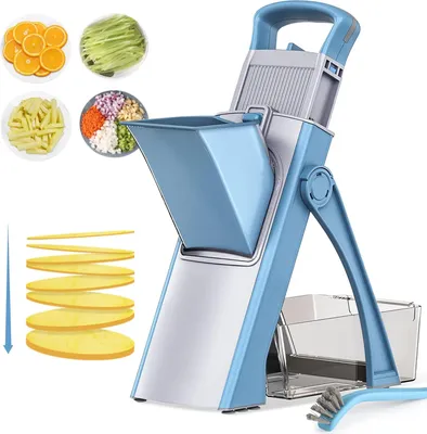 Produktbild von Gemüseschneider mit Auffangbecken, Gemüsehobel ideal als Pommesschneider & Kartoffelschneider, Zwiebelschneider Gurkenhobel