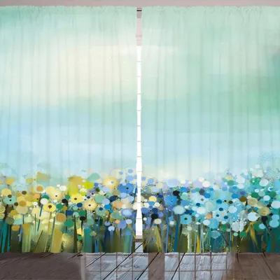 Obrázok produktu pre ARANDE Kvetinová záclona, akvarelový impresionistický motív poľnohospodárskej farby s kvitnúcim pokojným konceptom, 280 x 260 cm, svetlo modrá