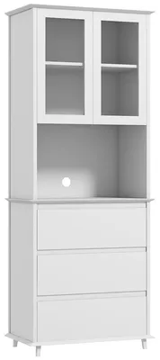 Image de Armoire de cuisine - Buffet de cuisine - Meuble de rangement - Buffet - Armoire - Bois MDF blanc - 2 portes, 3 tiroirs, niche centrale