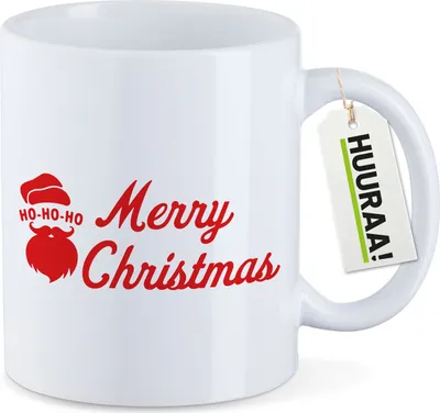 Produktbild von Huuraa Kaffeetasse Ho Ho Ho Santa Merry Christmas 330ml Weiß Keramik Kaffeebecher Geschenkidee