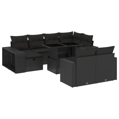Produktbild von Modulare Garten-Sofagarnitur, 11-tlg. Loungeset mit verstellbarem Tisch, Poly Rattan, UV-beständig, Schwarz, inkl. Kissen