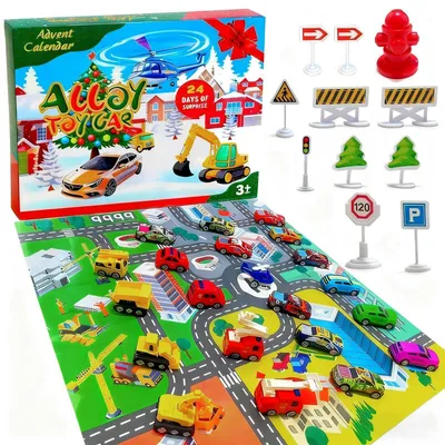 Produktbild von Spielzeugauto Adventskalender Kinder 2026, 24-tägig mit Feuerwehr, Rennwagen & Baufahrzeugen, ab 3 Jahre