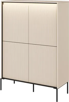 Produktbild von Kommode TREND TR-03 mit 4 Türen LED-Beleuchtung Sideboard 98 x 140 cm Mehrzweckschrank Anrichte Schrank Highboard Push-to-Open Modern Geriffelt (Beige)
