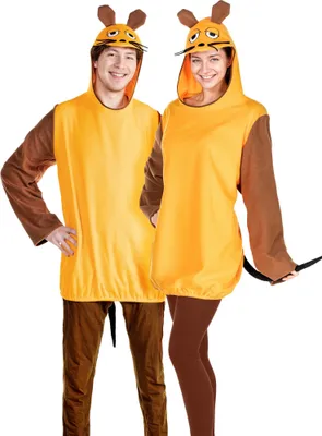 A man and a woman wearing matching mouse costumes.