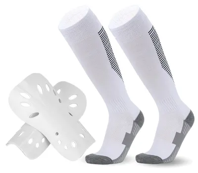 Produktbild von Fußballsocken für Kinder mit Schienbeinschutz, atmungsaktiv und elastisch, weiß