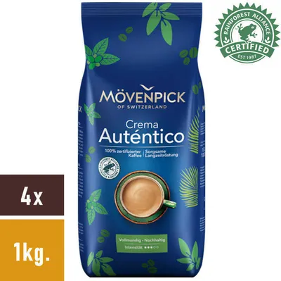 Produktbild von SPARBOX Mövenpick Crema Auténtico + gratis Gourvita  Frische-Clip, 4x1000g Bohnen
