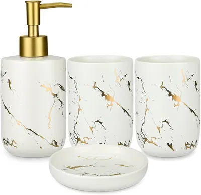 Produktbild von s Badezimmer-Accessoire-Set aus Keramikmarmor, 2 Zahnbürstenhalter, weiß.