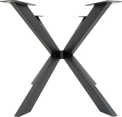 A black metal table base with an X-shaped design.