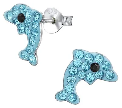 Produktbild von Kinderohrstecker: Silber Ohrringe für Mädchen und Damen „Kristall Delfin“
